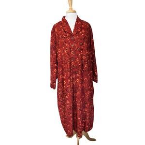 Anna Maxwell Women 26W Burnt Orange Floral Maxi Button Up Corduroy Dress Prairie